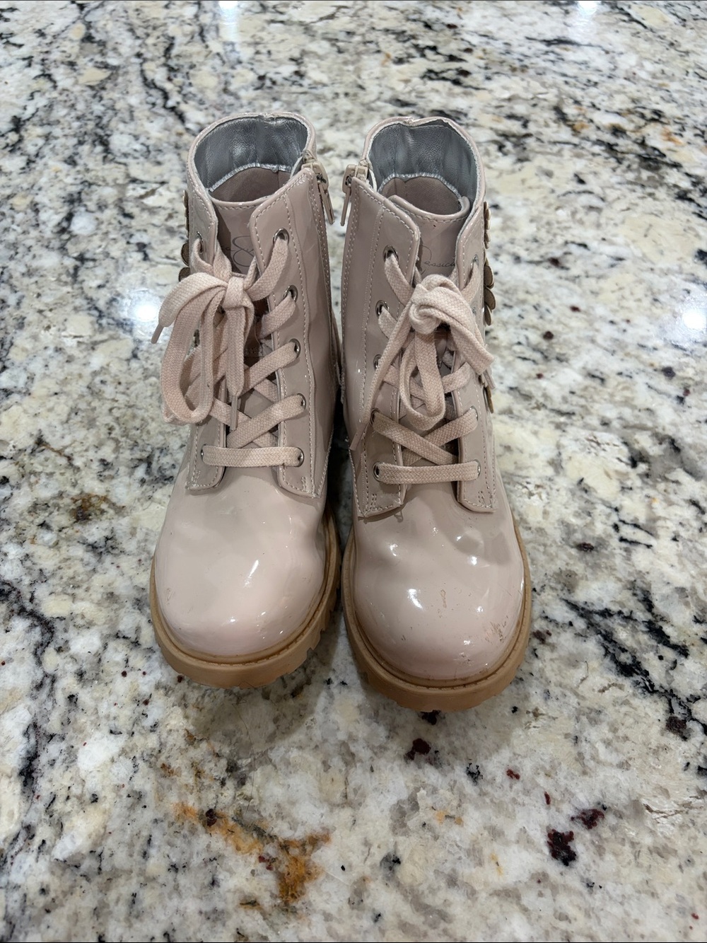 Jessica Simpson Girls Sz1 Blush Patent Lace-Up Combat Boots